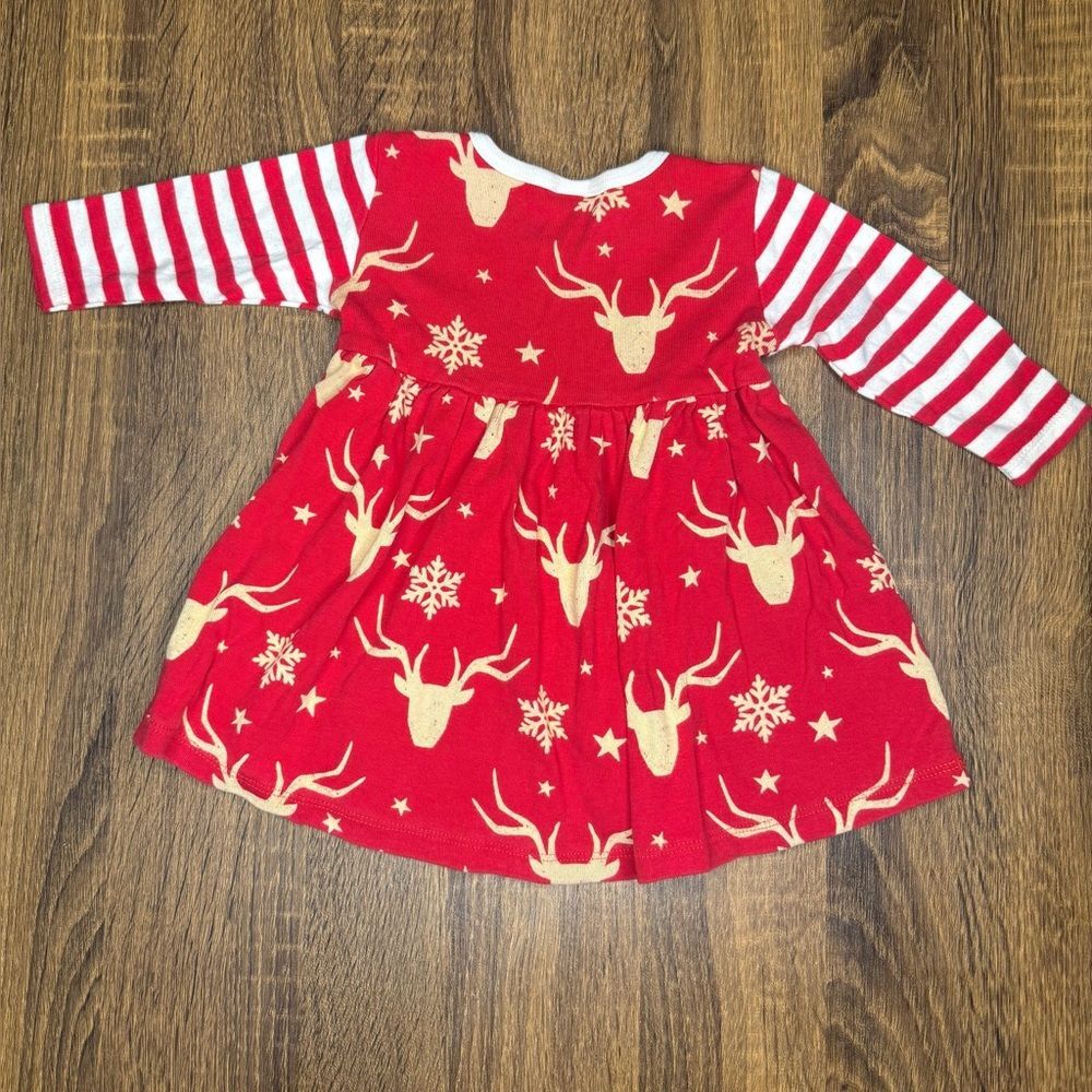 Baby Girls Red and Gold Reindeer Snowflake Holiday Dress size 6-12 months - Picture 2 of 5